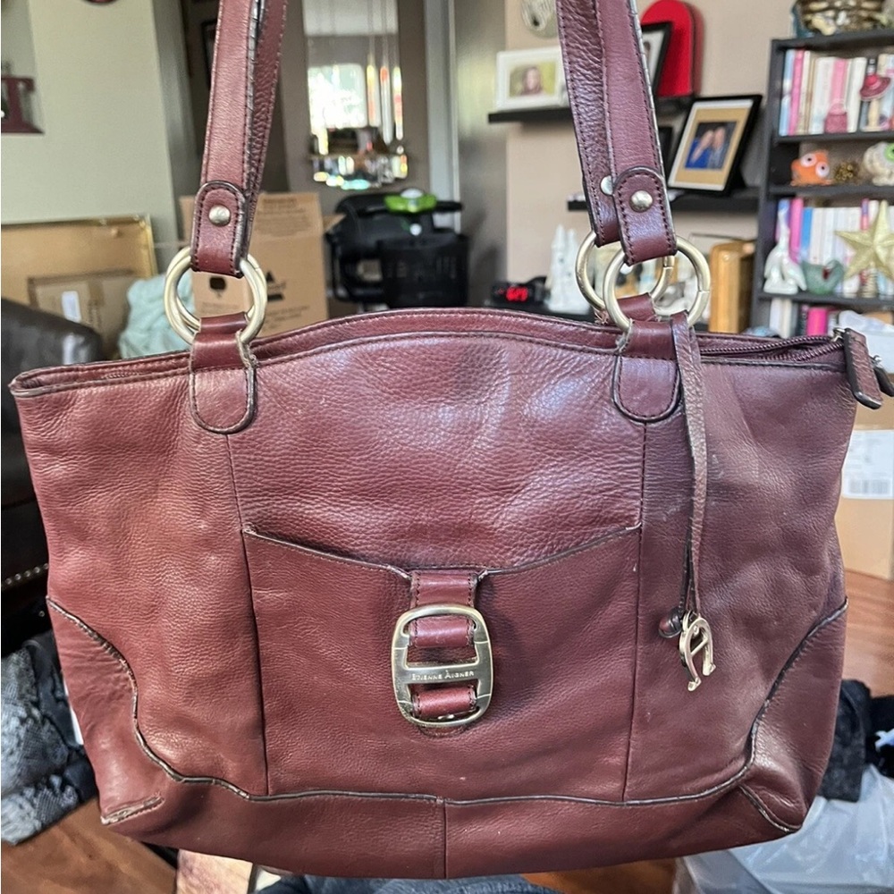 Etienne Aigner Burgundy Brown Genuine Leather Shoulder/Satchel Bag  11"x15".